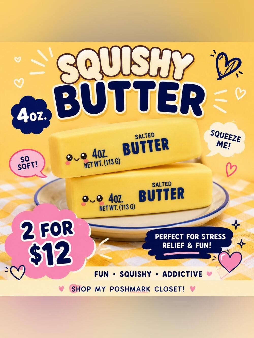 Squishy Butter Salted Butter Stress Toy - Yellow (2 Pc)